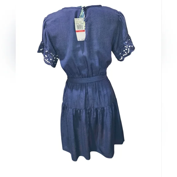 Michael Kors Navy Blue Tiered Eyelet Short Sleeve Dress XS - Picture 3 of 7